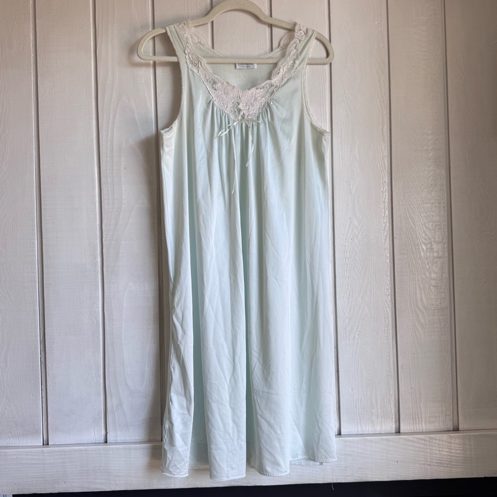 Vintage Lorraine Light Blue and White Nighty